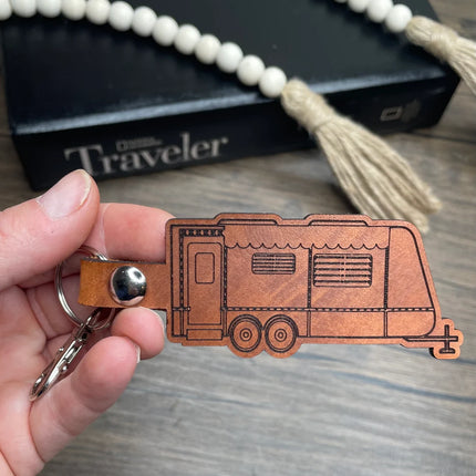 Pull Travel Trailer leather keychain