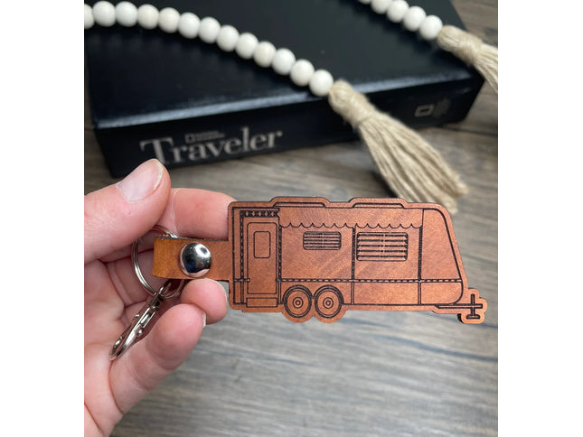 Pull Travel Trailer leather keychain