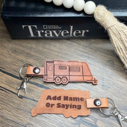 Pull Travel Trailer leather keychain