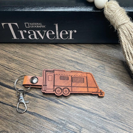 Pull Travel Trailer leather keychain
