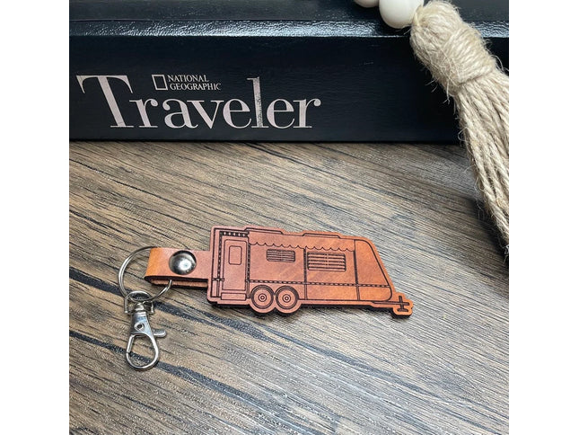 Pull Travel Trailer leather keychain