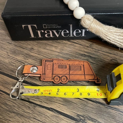 Pull Travel Trailer leather keychain