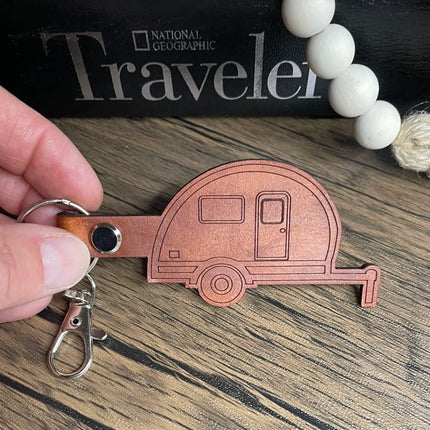 Retro Camper leather keychain