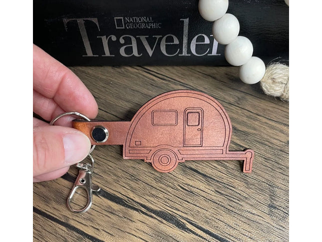 Retro Camper leather keychain