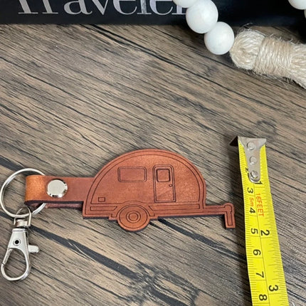 Retro Camper leather keychain
