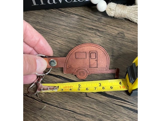 Retro Camper leather keychain