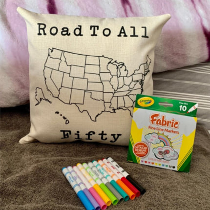 Road To All Fifty Pillow Cover, USA Travel Map Pillow Cover, Track your travels in the USA