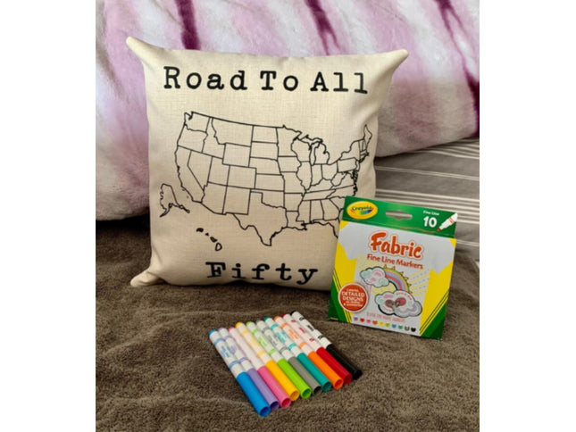 Road To All Fifty Pillow Cover, USA Travel Map Pillow Cover, Track your travels in the USA