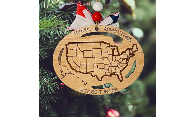 Travel USA Ornament, States Visited Ornament, US Travel Map, USA Map, Travel Ornament, Places Travel, Travel Tracker, Family Trip Ornament