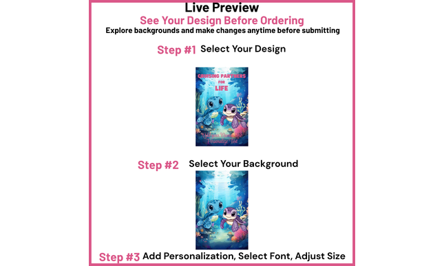 Cruise ship banner display with steps for design customization on a pink background