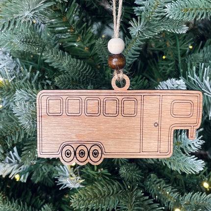 Wood Horse trailer holiday tree ornament