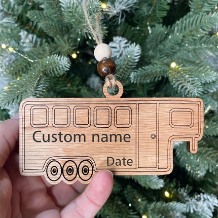 Wood Horse trailer holiday tree ornament