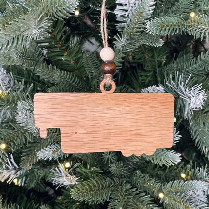 Wood Horse trailer holiday tree ornament