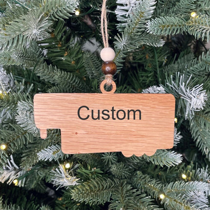 Wood Horse trailer holiday tree ornament