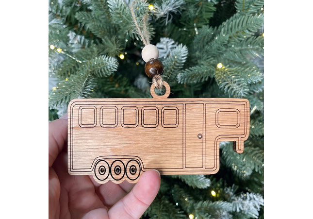 Wood Horse trailer holiday tree ornament