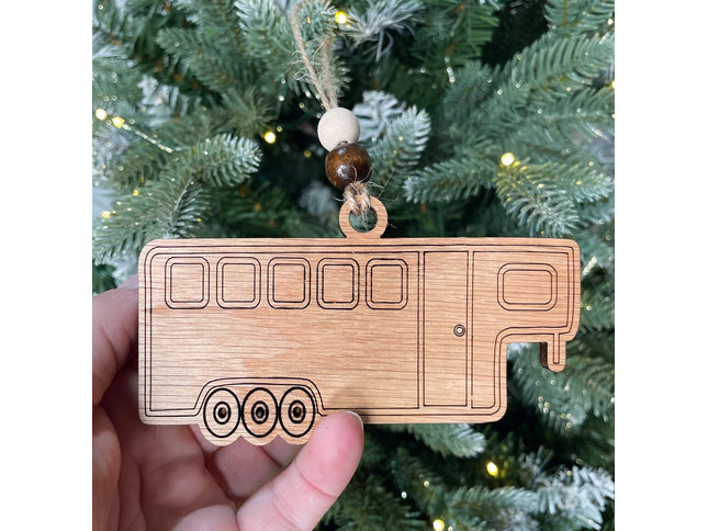 Wood Horse trailer holiday tree ornament