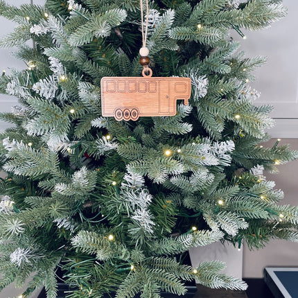 Wood Horse trailer holiday tree ornament