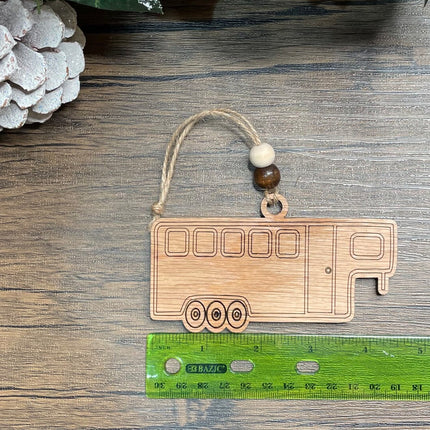 Wood Horse trailer holiday tree ornament