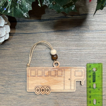 Wood Horse trailer holiday tree ornament