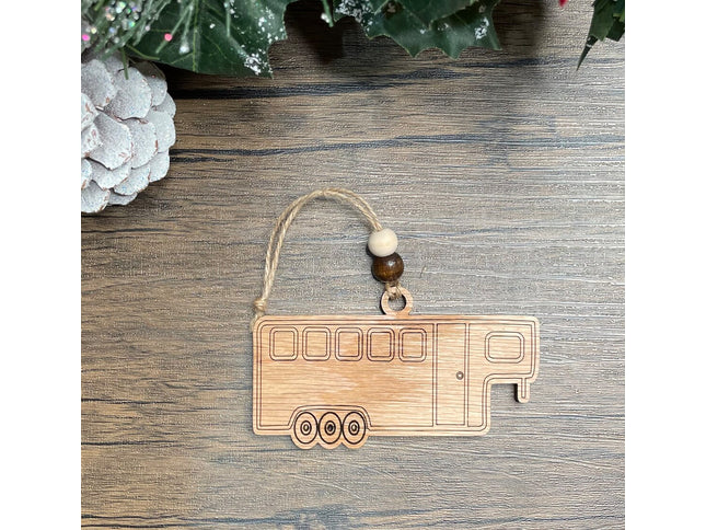 Wood Horse trailer holiday tree ornament