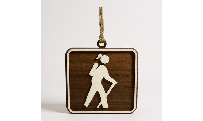 Hiking Christmas Tree Ornament, National Park Trail Sign Hiker Symbol, Female Backpacker Gift, Personalized Outdoor Adventure Keepsake