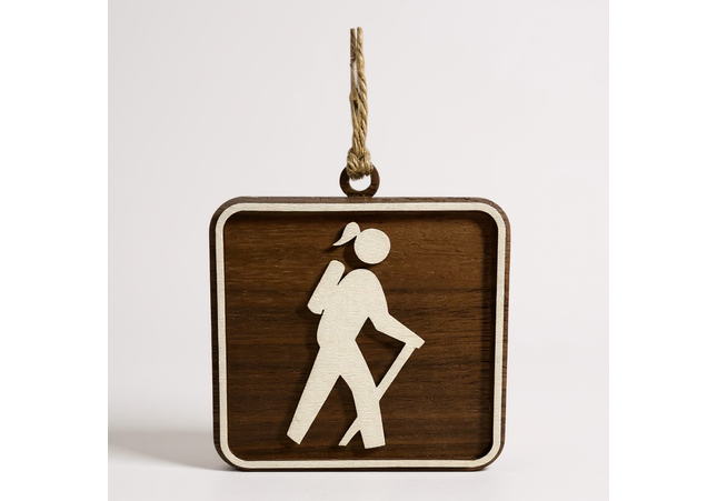 Hiking Christmas Tree Ornament, National Park Trail Sign Hiker Symbol, Female Backpacker Gift, Personalized Outdoor Adventure Keepsake