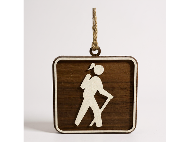Female Hiker Ornament, Recreational Trail Sign, Gift for Female Backpacker, National Park Icon, Christmas Tree Decor, Personalized Gift, Keepsake