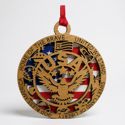 USA Eagle Wood Ornament, Patriotic Holiday Tree Decoration, commemorative American Flag Christmas Ornament Holiday ornament wood stand stand