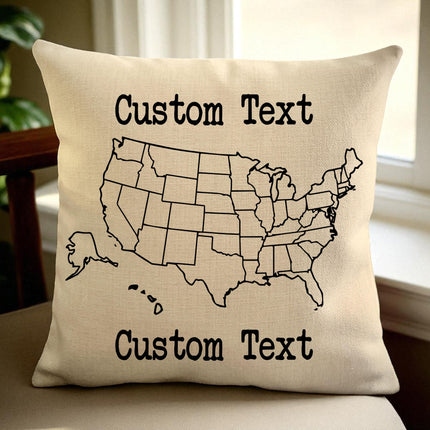 Custom USA linen pillow cover, Road Trip Gift, Unique gift for traveler