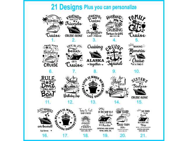 Designs available for the listing including friends, family, anniversary, graduation, and more designs
