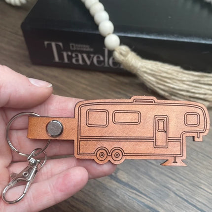 Fifth wheel trailer leather keychain