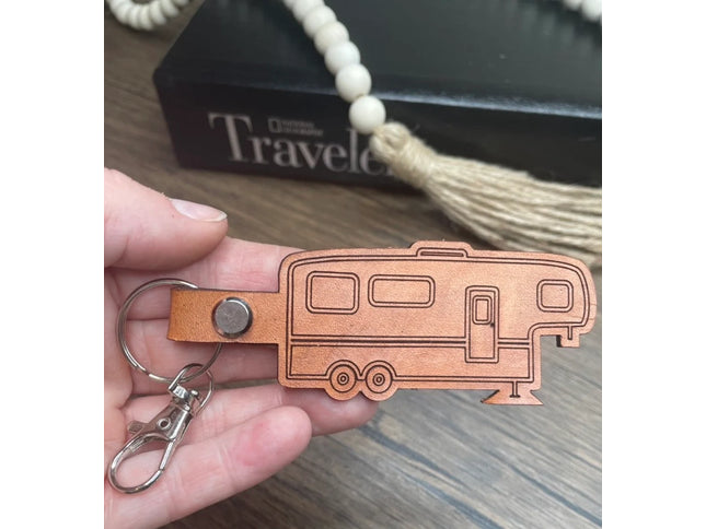 Fifth wheel trailer leather keychain