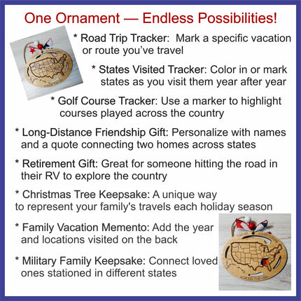 Travel USA Ornament, States Visited Ornament, US Travel Map, USA Map, Travel Ornament, Places Travel, Travel Tracker, Family Trip Ornament