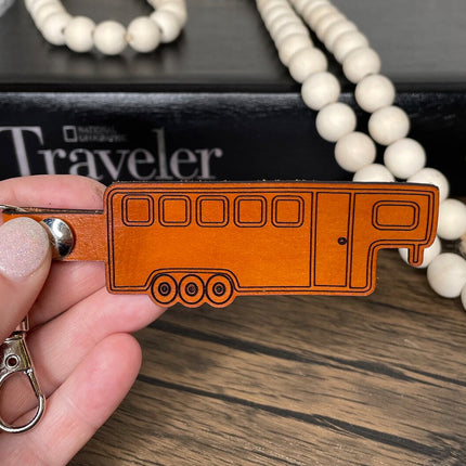 Horse trailer leather keychain