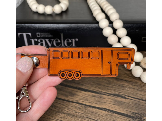 Horse trailer leather keychain