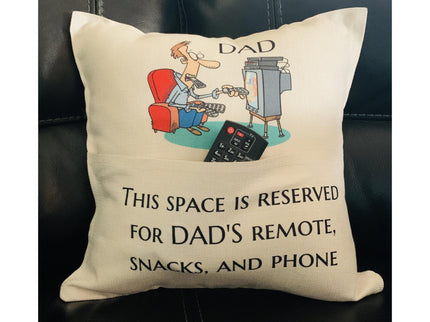 Custom pillow cover fathers day gift - TV Remote control holder - Dad pillow with pockets - Pillow Funny gift - TV remote pillow pocket