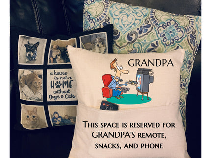 Custom pillow cover fathers day gift - TV Remote control holder - Dad pillow with pockets - Pillow Funny gift - TV remote pillow pocket