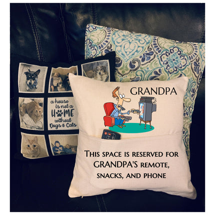 Custom pillow cover fathers day gift - TV Remote control holder - Dad pillow with pockets - Pillow Funny gift - TV remote pillow pocket