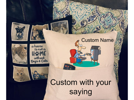 Custom pillow cover fathers day gift - TV Remote control holder - Dad pillow with pockets - Pillow Funny gift - TV remote pillow pocket