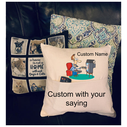 Custom pillow cover fathers day gift - TV Remote control holder - Dad pillow with pockets - Pillow Funny gift - TV remote pillow pocket