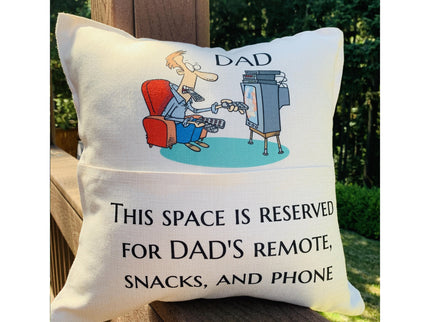 Custom pillow cover fathers day gift - TV Remote control holder - Dad pillow with pockets - Pillow Funny gift - TV remote pillow pocket