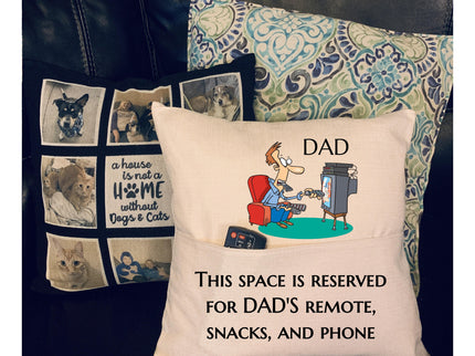 Custom pillow cover fathers day gift - TV Remote control holder - Dad pillow with pockets - Pillow Funny gift - TV remote pillow pocket