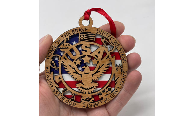 USA Eagle Wood Ornament, Patriotic Holiday Tree Decoration, commemorative American Flag Christmas Ornament Holiday ornament wood stand stand