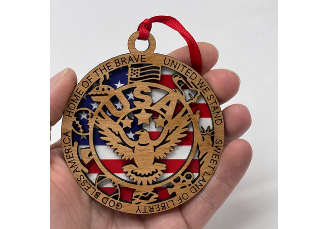 USA Eagle Wood Ornament, Patriotic Holiday Tree Decoration, commemorative American Flag Christmas Ornament Holiday ornament wood stand stand