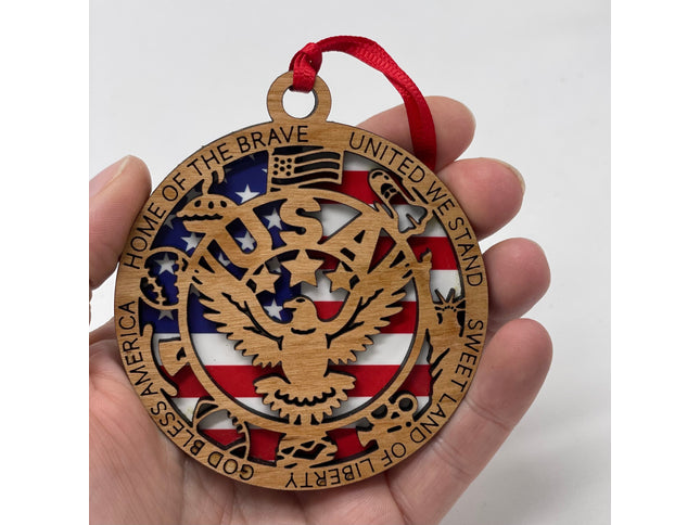 USA Eagle Wood Ornament, Patriotic Holiday Tree Decoration, commemorative American Flag Christmas Ornament Holiday ornament wood stand stand