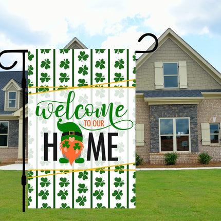 St. Patrick's Day Leprechaun Gnome Garden flag - Luck of the Irish Shamrock yard decor - Saint Patty's Day clovers front door porch sign
