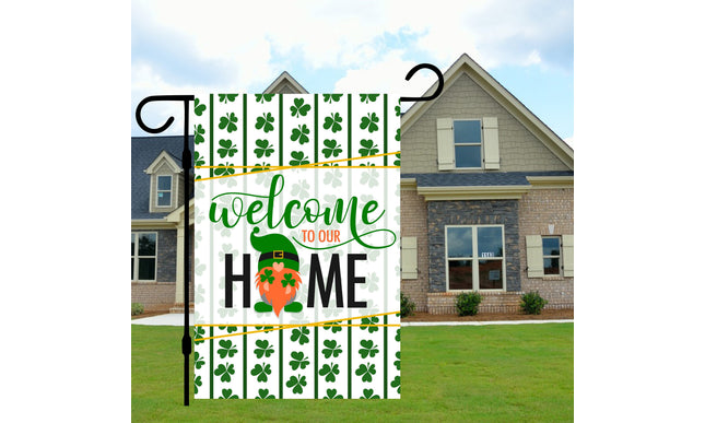 St. Patrick's Day Leprechaun Gnome Garden flag - Luck of the Irish Shamrock yard decor - Saint Patty's Day clovers front door porch sign