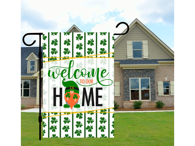 St. Patrick's Day Leprechaun Gnome Garden flag - Luck of the Irish Shamrock yard decor - Saint Patty's Day clovers front door porch sign