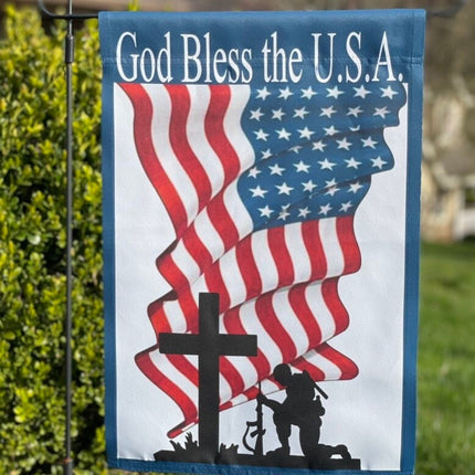 USA Military Soldier Patriotic Garden Flag - In memory Veteran memorial grave sign - 4th of July Banner- God Bless the USA Yard decor