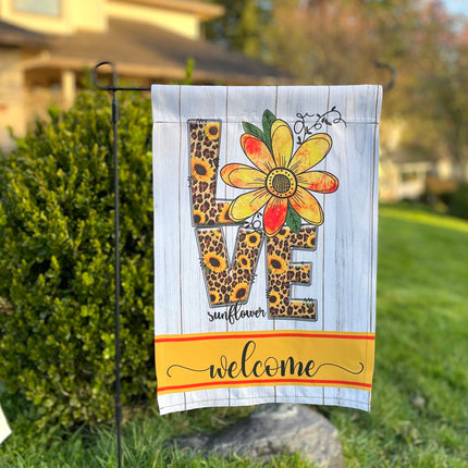 Custom Sunflower welcome garden flag - Flower front porch decor - Spring housewarming gift - sunflower yard art decor - Welcome Love sign